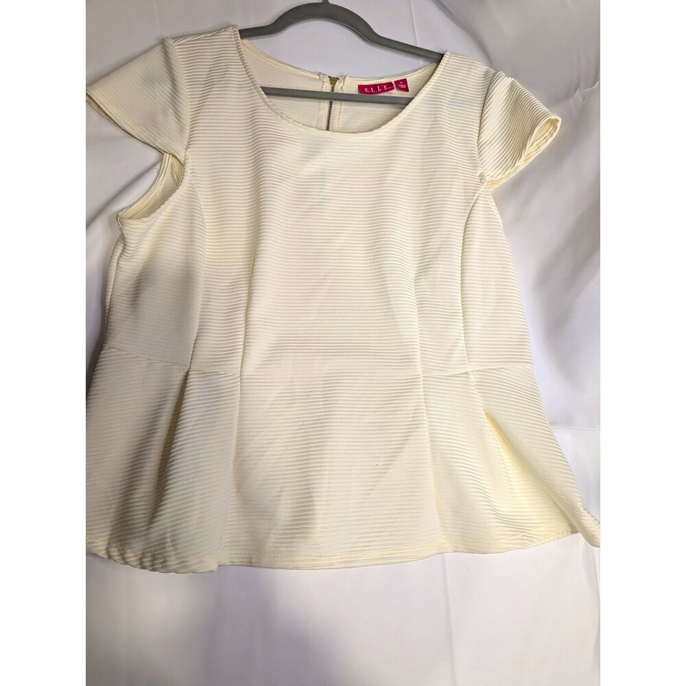ELLE Ivory Striped Knit Round Neck Cap Sleeve Back Zip Blouse XL